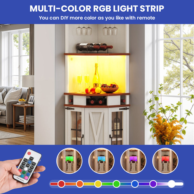Ivy Bronx Nekol 72'' H Corner Bar Cabinet with LED Lights Ivy Bronx Nekol 72'' H Corner Bar Cabinet with LED Lights